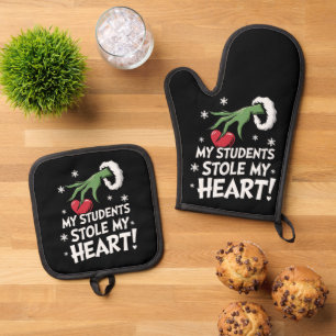 My Students Stole My Heart Xmas Christmas Teacher Oven Mitt & Pot Holder Set