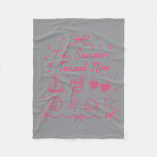 My Summer Turning Nine 9th Birthday Girl Summer Fleece Blanket