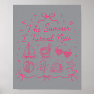 My Summer Turning Nine 9th Birthday Girl Summer Poster