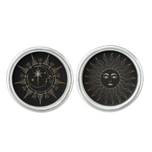 My Sun and Moon Celestial Faux Gold Black Cufflinks