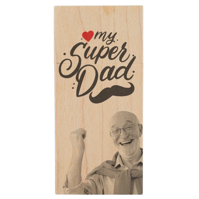 My Super Dad, Happy Father's Day, Daddy Photo Wood Flash Drive (Front Vertical)