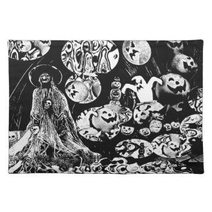 My Super Halloween black and white Cloth Placemat