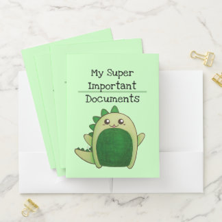 My Super Important Documents, Kawaii Dinosaur Pocket Folder