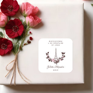 My Sweet 15 Paris Floral Design Square Sticker