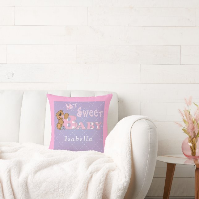 My Sweet Baby Purple / Pink Bear | DIY Name  Throw Pillow (Couch)