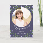 My Sweet Girl | Personalized Photo Birthday Card<br><div class="desc">Let a special little girl in your life know how very loved she is with this beautiful, personalized photo birthday card. This darling card has a circle cutout for your photo, a dusk purple background, and a whimsical floral design in green and light lavender. Great idea for a granddaughter, niece,...</div>