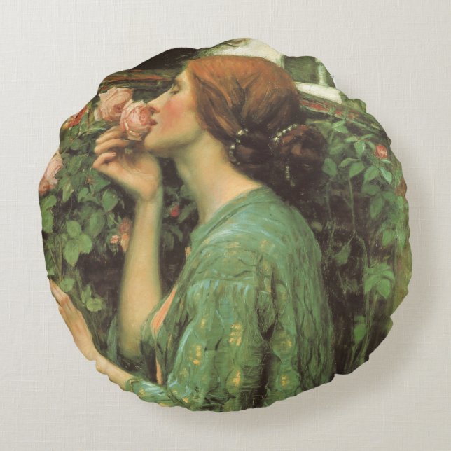 My Sweet Rose, or Soul of the Rose by Waterhouse Round Pillow (Back)