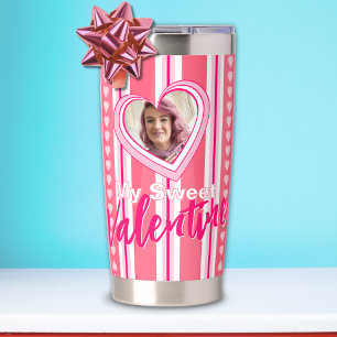 "My Sweet Valentine" Custom Valentine Day Stripes Insulated Tumbler