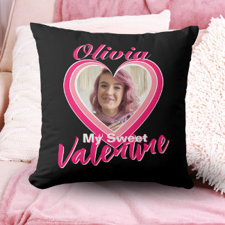 My Sweet Valentine Hearts Photo Name Square Throw Pillow