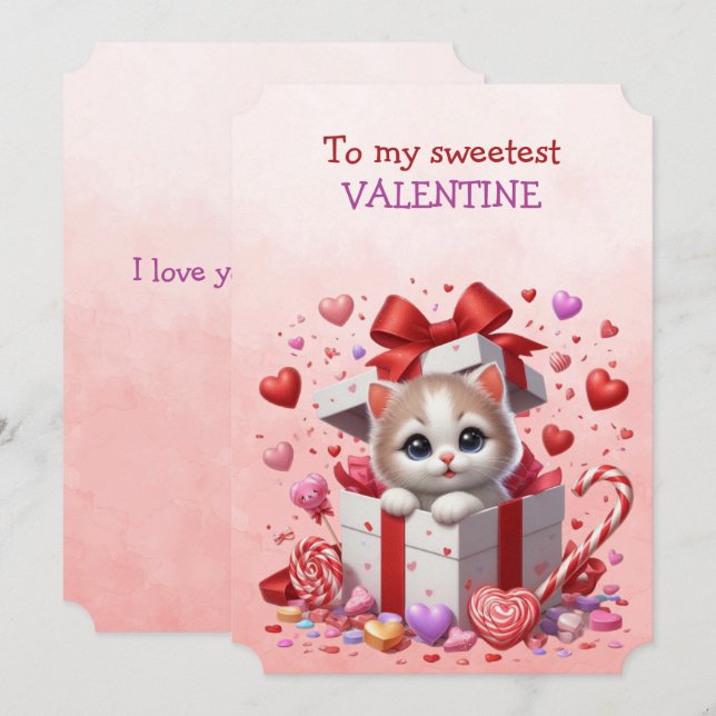  My Sweetest Valentine Kitten In a Box Holiday Card (Front/Back)