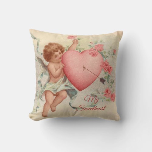 My sweetheart vintage Valentine cupid Throw Pillow