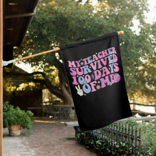 My Teacher Survived 100 Days Of Me Disco Groovy House Flag