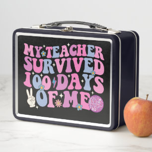 My Teacher Survived 100 Days Of Me Disco Groovy Metal Lunch Box
