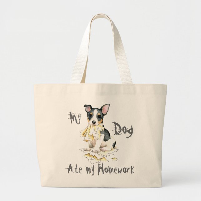 My Teddy Roosevelt Terrier Ate My Homework Large Tote Bag (Front)