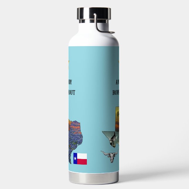 My Texas - Illustrated map outline - personalize Water Bottle (Left)