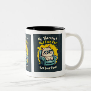 My Therapist Has Four Paws Funny Cat Lover Coffee Two-Tone Coffee Mug