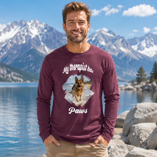 My therapist has paws dog photo maroon plum Tri-Blend shirt