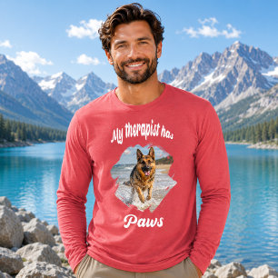 My therapist has paws dog photo red Tri-Blend shirt