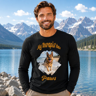 My therapist has paws photo dog quote joke black Tri-Blend shirt