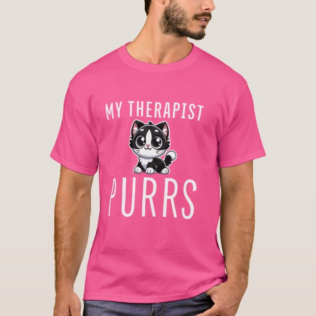 My Therapist Purrs Funny Cat Lover Mental Health T-Shirt (Front)