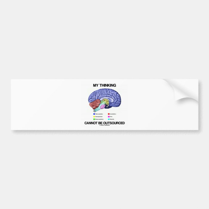 My Thinking Cannot Be Outsourced (Brain Anatomy) Bumper Sticker