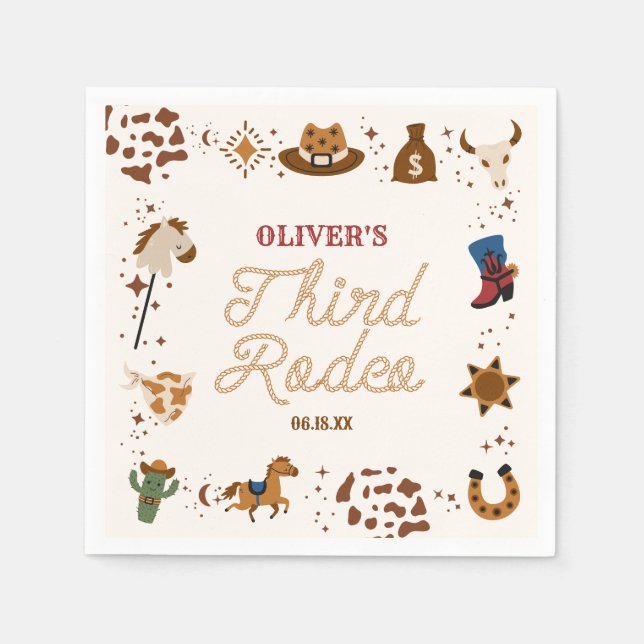 My Third Rodeo Western Cowboy 3rd Birthday Party Napkins (Front)