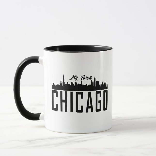 My Town Chicago City Skyline Old-Stripe Silhouette Mug (Left)