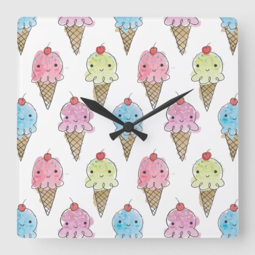 My Treat _ Ice Cream Square Wall Clock