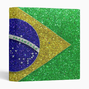 "My Trip to Brazil" Brazilian Flag Glitter Sparkle 3 Ring Binder