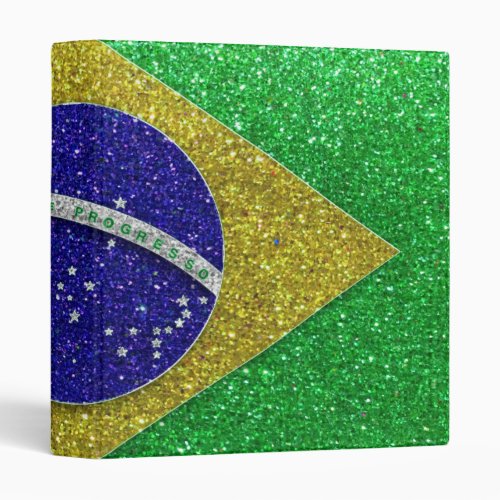 My Trip to Brazil Brazilian Flag Glitter Sparkle 3 Ring Binder