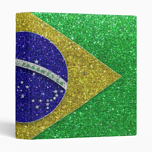 "My Trip to Brazil" Brazilian Flag Glitter Sparkle 3 Ring Binder (Front/Spine)