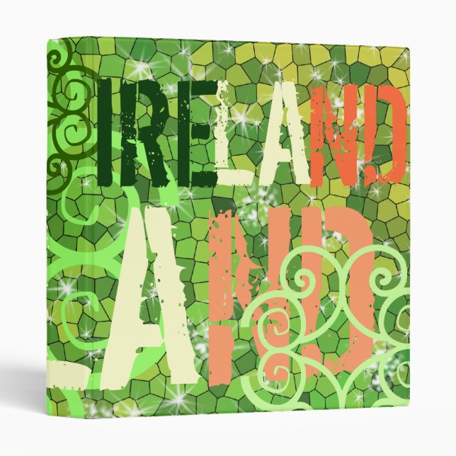 My Trip to Ireland Irish Flag Celtic Glitter Bling 3 Ring Binder (Front/Spine)