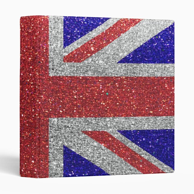 My Trip to London Union Jack Flag Glitter Sparkle 3 Ring Binder (Front/Spine)