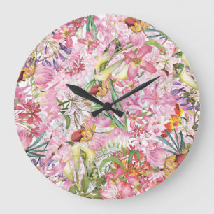 My tropical colorful foliage exotic flower garden large clock