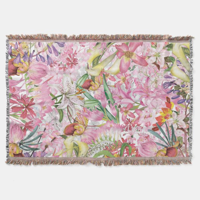My tropical colorful foliage exotic flower garden throw blanket (Front)