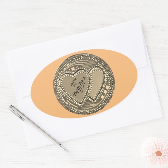My True Love You are My Happy Place Oval Sticker (Envelope)