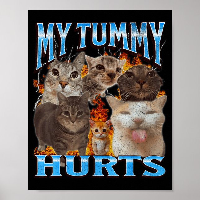 My Tummy Hurts Funny Cat Meme Bootleg Graphic  Poster (Front)