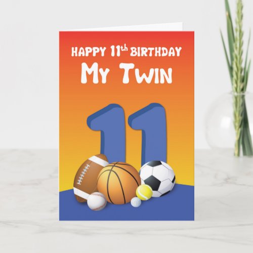 My Twin Brother 11th Birthday Sports Balls Card