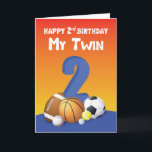 My Twin Brother 2nd Birthday Sports Balls Card<br><div class="desc">Wouldn’t it be fun to see your twins giving each other cards to greet each a happy 2nd birthday. We think you should better get this card to do that and make that day more memorable for the two of them.</div>