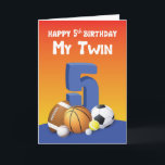 My Twin Brother 5th Birthday Sports Balls Card<br><div class="desc">Shoot this colorful and funny birthday card to your twin brother whom like you will be celebrating his 5th birthday. He will surely be bouncing around with joy when he gets this card from you.</div>
