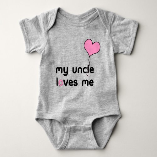 My Uncle Loves Me Pink Heart Balloon Baby Bodysuit