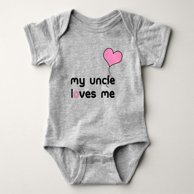 My Uncle Loves Me Pink Heart Balloon Baby Bodysuit (Front)