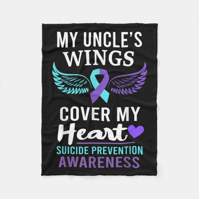 My Uncle's Wings Cover Heart Suicide Awareness Rib Fleece Blanket (Front)