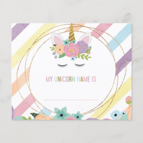 My Unicorn Name Is Cards Birthday Party Cards