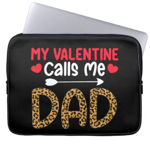 My Valentine Calls Me Dad Leopard Buffalo Plaid Laptop Sleeve