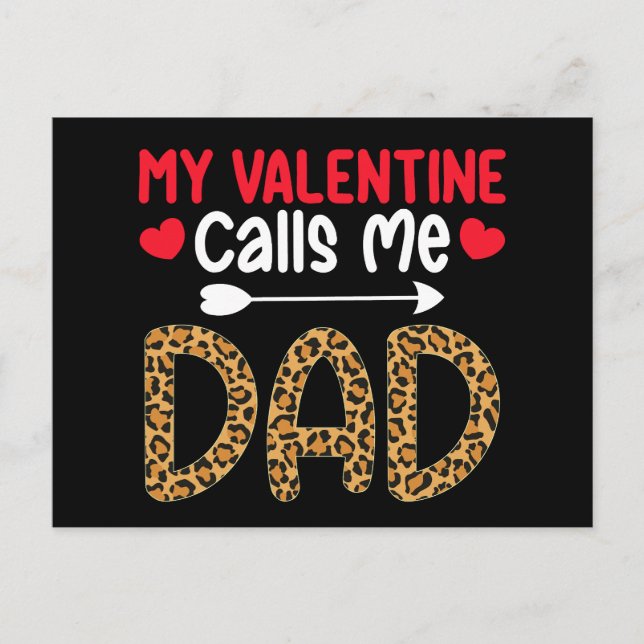 My Valentine Calls Me Dad Leopard Buffalo Plaid Postcard (Front)