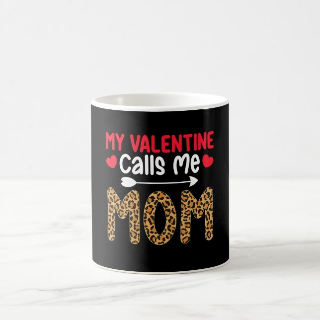 My Valentine Calls Me Mom Leopard Buffalo Plaid Coffee Mug (Center)