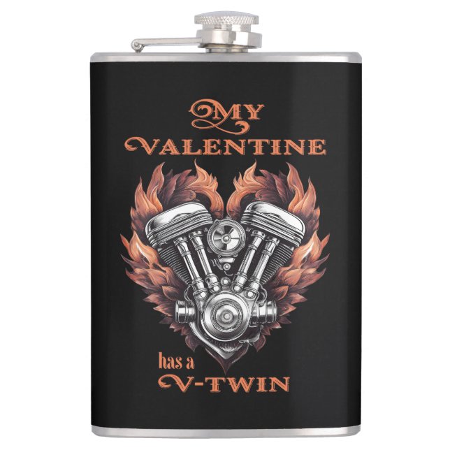 My Valentine has a V-Twin, Biker style Flask (Front)