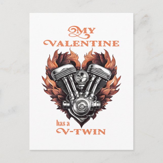 My Valentine has a V-Twin, Biker style Holiday Postcard (Front)