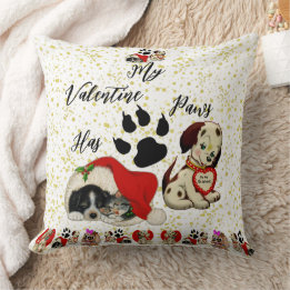My Valentine Has Paws Charming Cute Pet Dog Lovers Throw Pillow